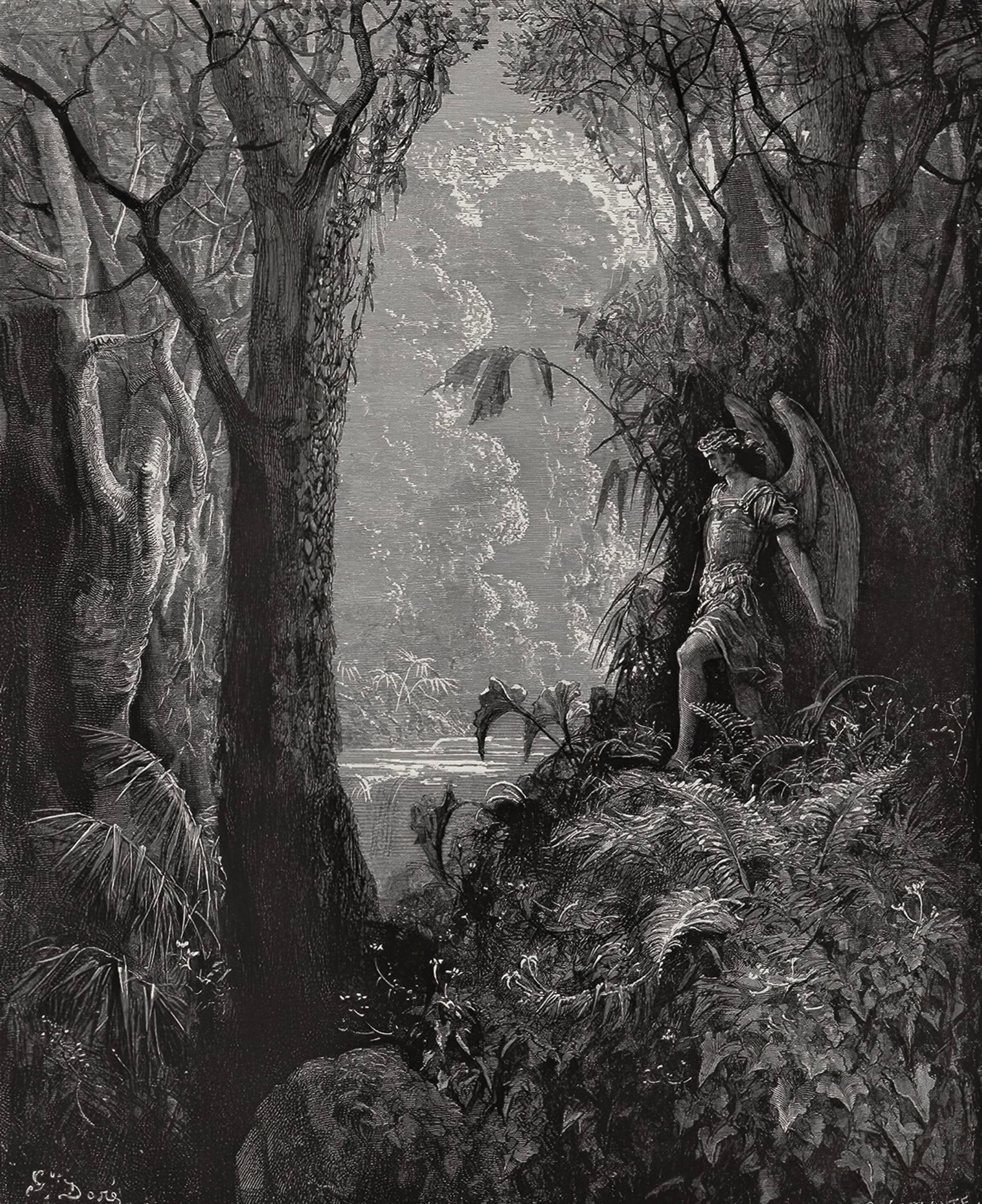 illustratus:Satan in the Garden of Eden, by Gustave Doré from John Milton&rsquo;s