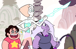 In &ldquo;Giant Woman&rdquo;, Amethyst and Pearl take out there weapons and stand protectively in front of Steven to defend against what ends up being a goat and Steven is all starry-eyed in amazement and its just really cute