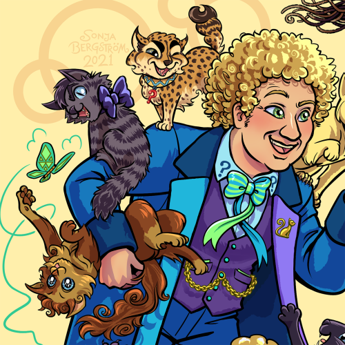 Doctor Mew!  By Sonja Bergström, 2021 The Sixth Doctor got his hands full with their other TV selves