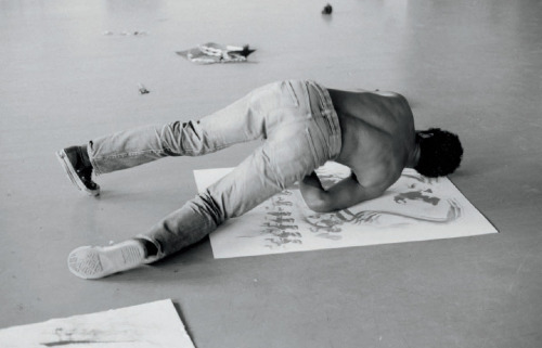 dynamitefists: David Hammons making body prints, Slauson Avenue studio, Los Angeles, 1974 Photo by Bruce W. Talamon                                                                                              