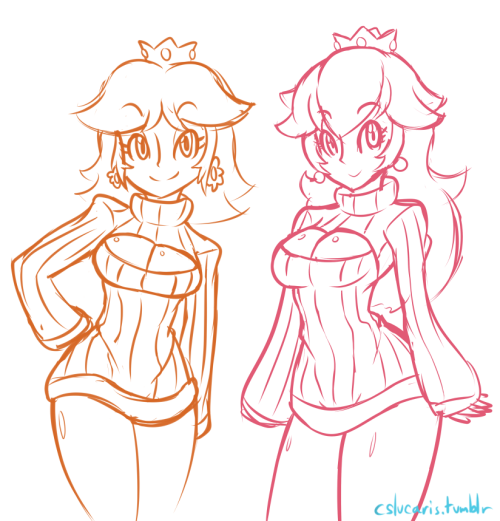 #90 - Open chest sweater princesses, Vocaloids, and other things 12/14/14 I sure do like them Nintendo princesses… and Vocaloids. I used cosplay references for the Vocaloids’ poses. Learned a good deal from that. Thanks cosplayers! Also there