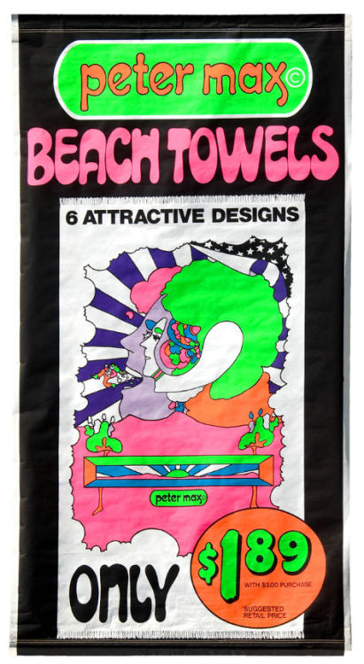 thegroovyarchives: 1970 Peter Max Beach Towel Display Banner(via: Hakes)