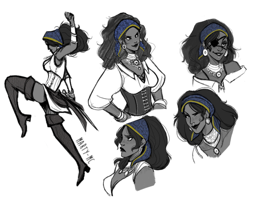 marty-mc:have some pointless sketches of pirate queen Isabela and Zevran with a pet crow 