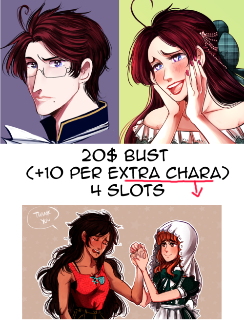 arschbiene:  Hey friends, gotta make some ends meet ASAP and it’s a little urgent so I’m opening up 4 slots of busts/portraits. Things are kinda hectic so it may take a bit of a wait but Imma try and do them as quickly as possible. Slots are really