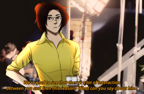 Clickbait article headlines following this interview:Hanji Zoe Likes Them BigYou Will Never Believe Who Has A Thing For Giant Animatronic Co-StarGiant Animatronic Titan Has More Personality Than Angry Human CounterpartWhen Will Eren Jaegers Senpais Ever