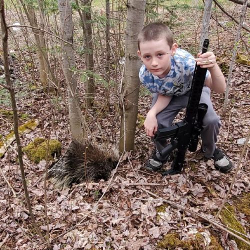 JJ got the porcupine that was eating the trees in the yard. #wisconsin #northwoods #hunting (at Toma