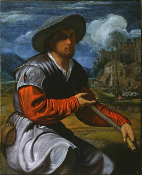 Retrato de un pastor con una flauta por Giovanni Girolamo Savoldo, 1525 aprox