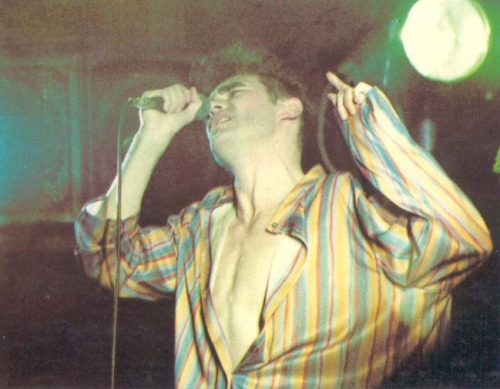 death-of-a-discodancer:Morrissey at the free trade hall, 1984