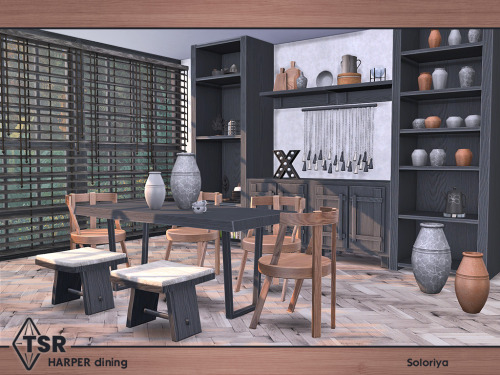 ***Harper Dining*** Sims 4. Includes 10 objects: two cabinets, dining chair, dining table, two funct