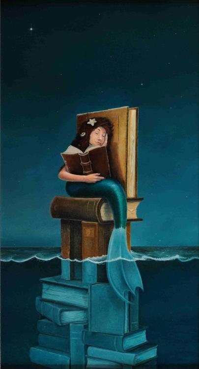bibliolectors:What book does the mermaid dream? / Qué libro hace soñar a la sirena? (ilustración de 