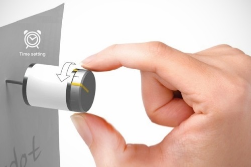 escapekit:  Light-Up Memo Note Timer Pins Light-Up Memo Note Timer Pins is one of the best design concepts of 2013 at Red Dot Awards. Light-Up is a very functional piece of technology invented by designer Kim Sung Min. Each electric pin-up board pin