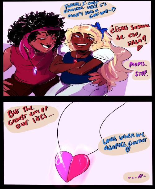 askthefamilyoflove:  Ruby: Aww, are you blushing Garnet? Sapphire: How cute~ Garnet: Please…stop…//// (Translation: ‘Are you sure about that, My sweet?’) //(Special thanks to isayinyang, Who has graciously offered to look over any Spanish used