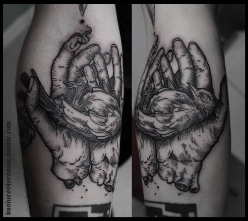 fuckyeahtattoos:  Dead bird done by Business for satan - Strasbourg. https://www.facebook.com/BusinessForSatan?fref=ts