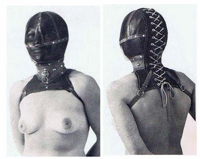 drencrome:  historyofbdsm:  (via A fetish leathercrafters journal: Justine in the mask… by William Seabrook) Leather bondage/sensory deprivation hood designed and commissioned by William Seabrook, worn by Justine, and custom-made by Abercrombie &