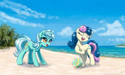 timeisoatmeal:  Lyra and Bon Bon at the beach