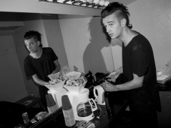 bradelterman:  Matty from The 1975 about to pour me a glass of lovely red wine backstage. See more on Dog Dance Diary.  Photo by Brad Elterman 