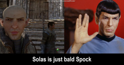 dragonageconfessions:  CONFESSION:   Solas is just bald Spock                 