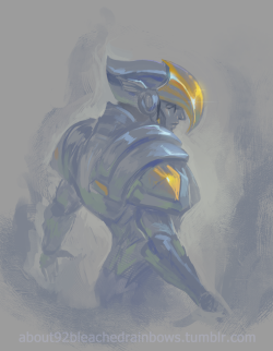 about92bleachedrainbows:  Trying out something new: blocking in colors instead of sketching forms.  And naturally it’s going to be Pharah. &gt;:3 