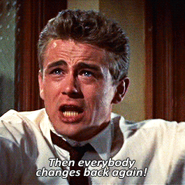 jamesdeaner: The contrast between the styles of the older actors and Dean is indeed jarring. They seem shrill and cartoonish in comparison with Dean’s raw emotion. But the difference also makes Dean stand out. When Jim Stark tries to stop his parents’