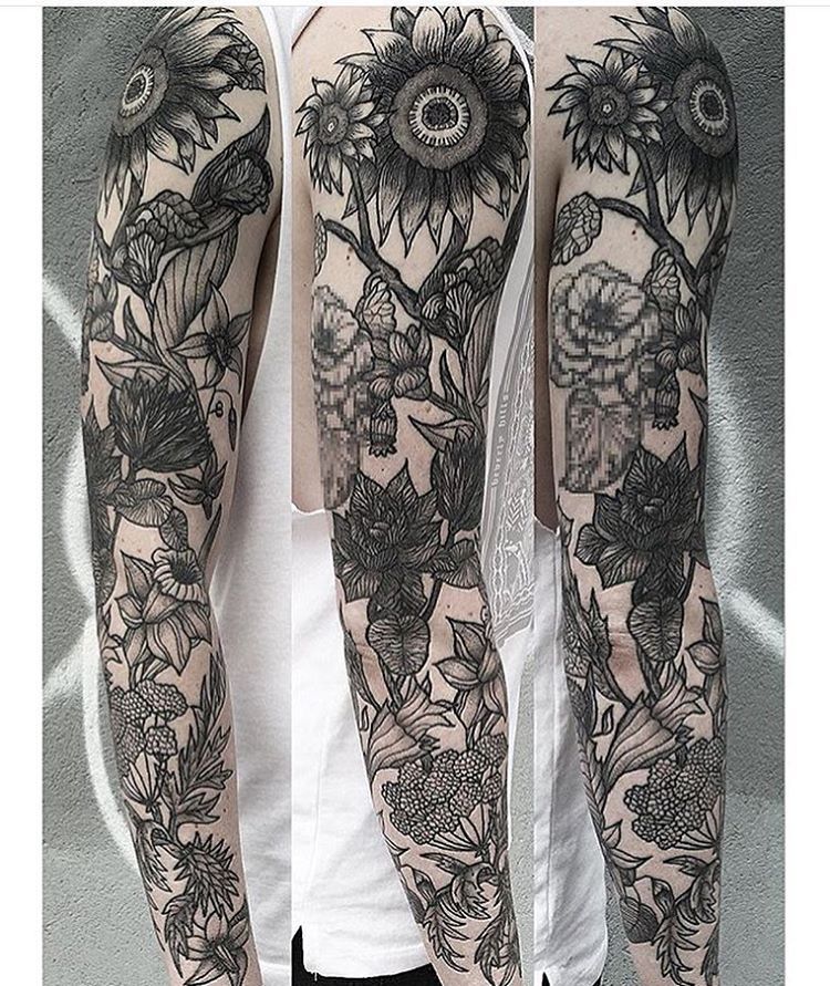 Beautiful botanical sleeve tattoo  Tattoogridnet