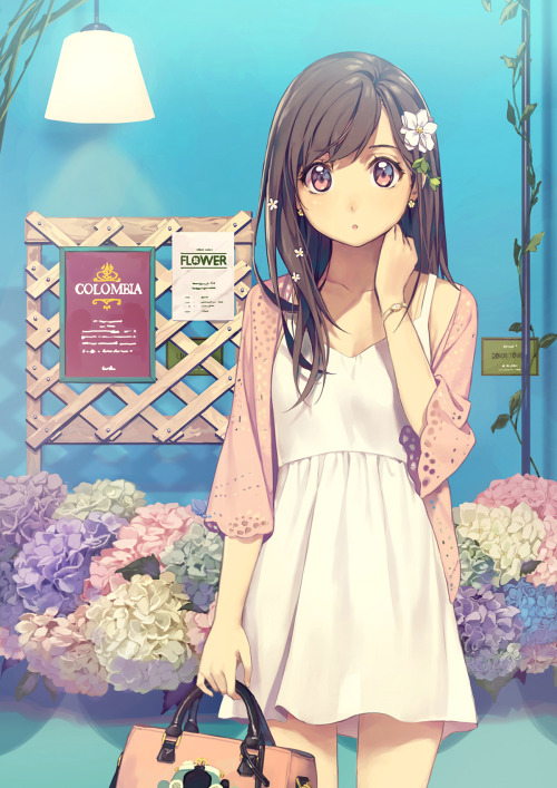 yohan12yohan12:  Original Illust  | 콜롬비아꽃과 소녀 / コロンビア花と少女 / Colombian flowers and a girl 1507 / Photoshop CC / 2480x3508 