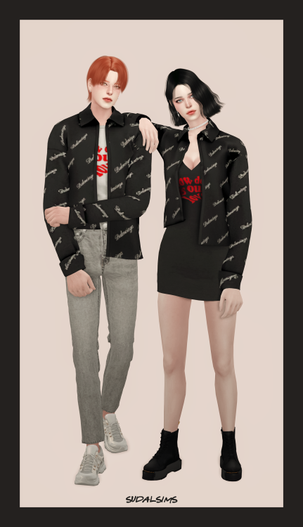 sudal-sims:[sudal] Couple open shirt set▶ All lod▶ Male shirt - 25 Swatch / T-shirt-22 Swatch ▶ Fema