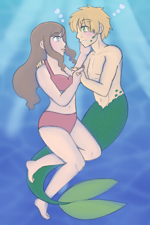 A merman and his human girlfriend~ First picture is from 2013 and the other is this year 2021. =v=; 