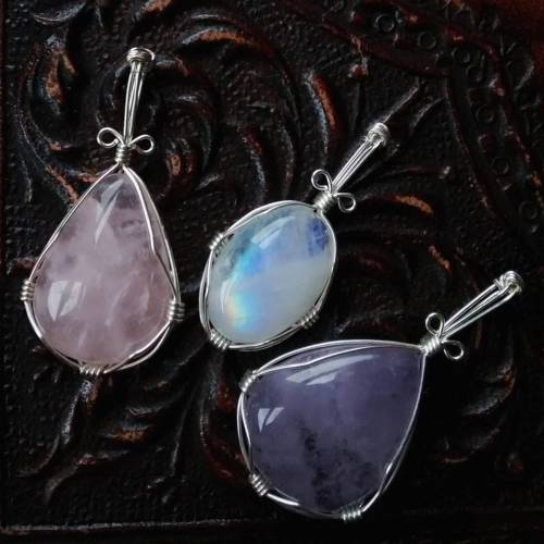 90377: rose quartz, rainbow moonstone and amethyst pendants for my future etsy shop update