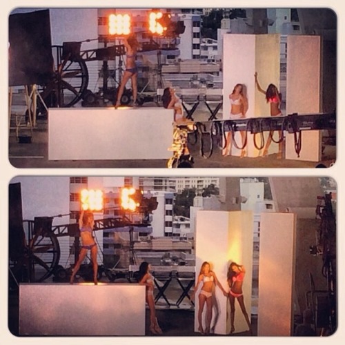 Alessandra, Adriana, Lais &amp; Behati shooting with Michael Bay for a new VS commercial.