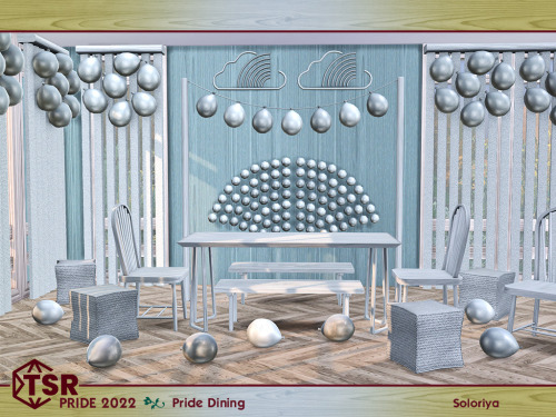 ***PRIDE 2022. Pride Dining*** Sims 4 Includes 10 objects: balloon, bench, dining chair, curtain, di