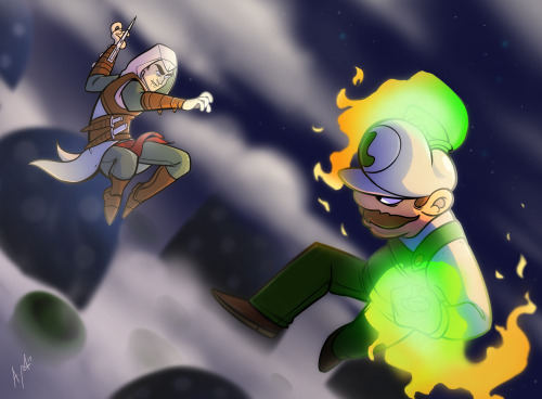 Altair vs Luigi, two of my favourite characters.I thought I’d draw a series of crossovers. This is o