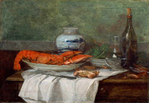 Still Life with Lobster on a White Tablecloth,Eugène Boudin, between 1853 and 1856   