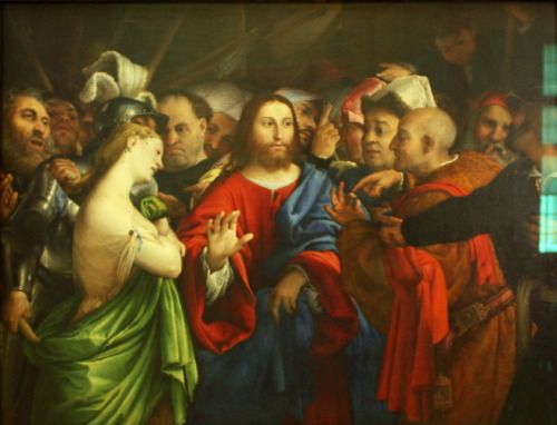 Christ and the Adulteress, 1528, Lorenzo LottoMedium: oil,canvas