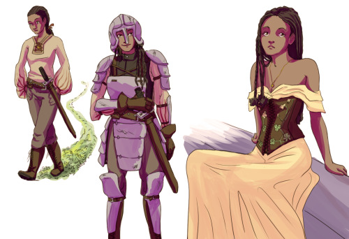 aiffes:  Some costumes for Sorrel, one of the earliest OCs from the Sad Elves megalith story of doom. She was present from the very first concept line—a drider in a cave meets a kind-hearted human girl. (Some more stuff about worldbuilding, gender,