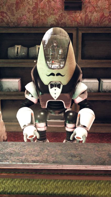 imperatoralicia:I love the very dapper Protectrons at the Whitespring Resort.