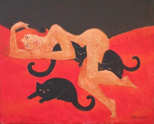 soul-luminnous-eyes:Toni Goffe  Thre Cats, n/d,acrylic on canvas, 70x56 cm