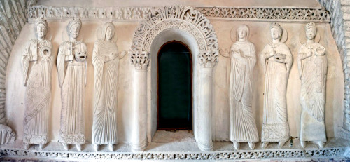 Female crowned martyrs in Tempietto Longobardo church; Cividale, Italy, 8th century 