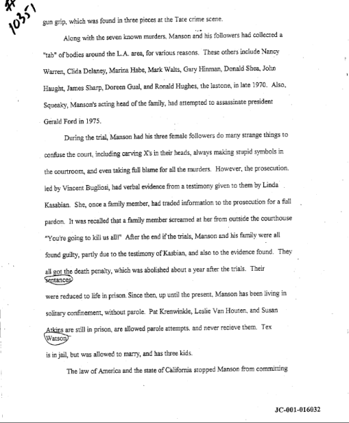 Dylan's Essay On Charles Manson (12 Pgs. '98)