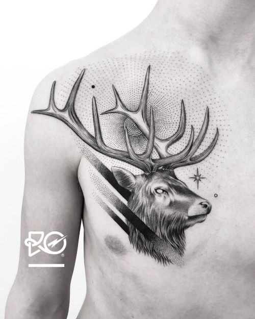 Robert Pavez blackw;chest;deer;dots;etching