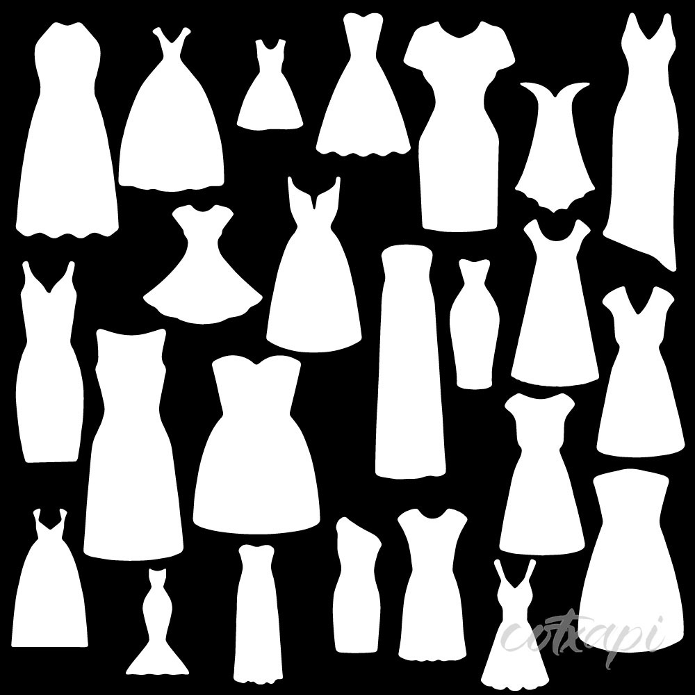 Girl Woman Ladies Dress Design Fashion Clothing Icon Set in Vector Dress Illustration Outline Art