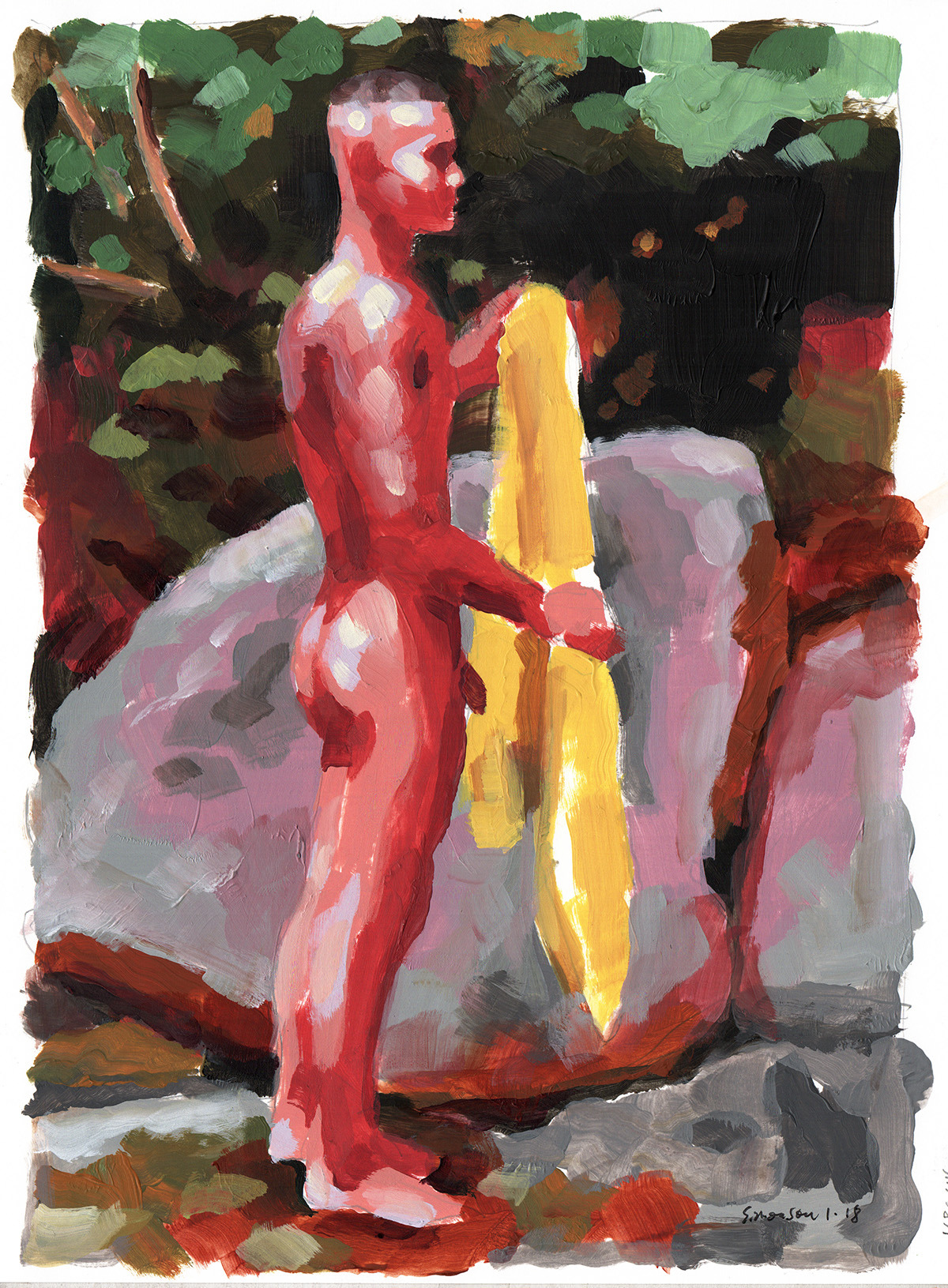 douglassimonson:  Nude Swimmer in Cambodia, acrylic painting by Douglas Simonson