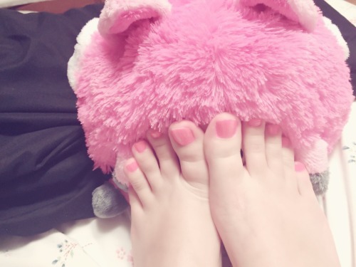 snoopythatsme: male-foot-whore-submissive: sarahsfeet: Pink piggies on a pink piggy! both are adorab