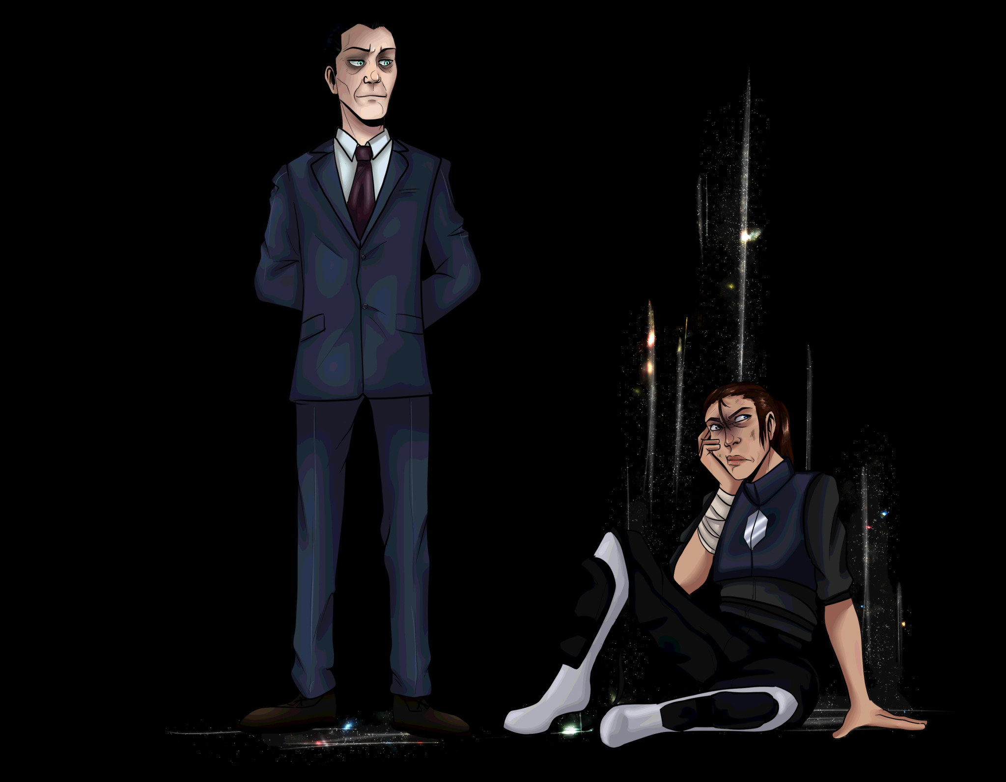 GMan looking smug over an angry Chell