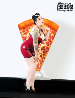 kerosenedeluxe:  That time with the milkshake and the pizza…  Photographer: Pin-Up Perfection Photography Latex by Deadly Couture