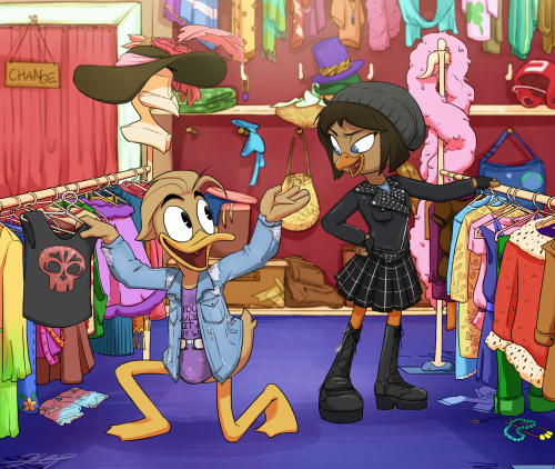 Fenton and Gandra perusing a retro little op-shop! A really fun commission from @shyguyderp. Thanks 