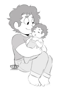 bw sketch commission for raptarion !the recent baby Steven meme inspired the idea of an AU where Steven is a big brother ~