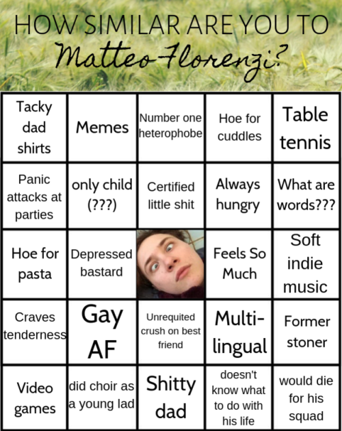 canonicallyanxious: Made some bingo squares for our boys Matteo and David! This is not meant to be t