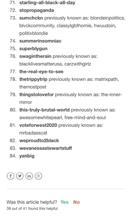 tariqah:  tariqah:  70% of these have black in their url. I know the-real-eye-to-see was a popular black blogger on here too. What’s up  Tumblr when Nazis, pedophiles, and Neo confederates are on here all day:  what can u do about it 🤷‍♂️Tumblr