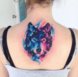 tattooideas123:  Galaxy Wolf Back Tattoohttp://tattooideas247.com/galaxy-wolf/  LONEWOLF