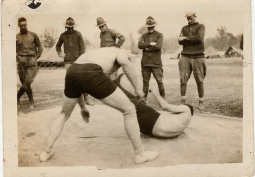 US soldiers learn wrestling, with possible setup for an armbar? World War I.from the photo archives 
